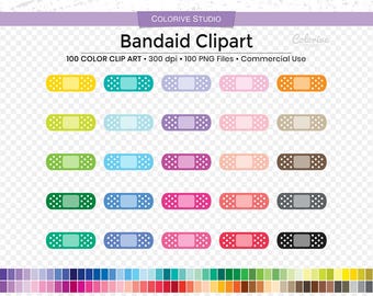 100 Band Aid clipart in rainbow colors bandage nurse doctor heal medical png illustration planner stickers personal and commercial use