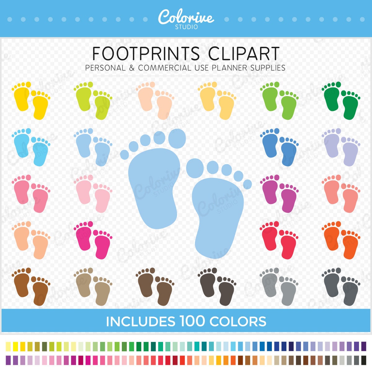 Footprint clipart 100 rainbow colors cute baby steps foot fun Etsy