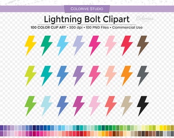 100 Lightning Bolt clipart rainbow colors fun energy ray png illustration png clip art planner stickers supplies personal and commercial use