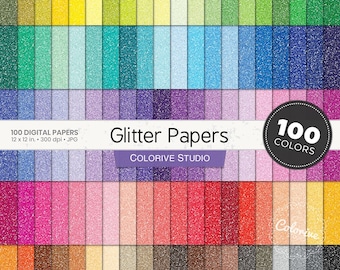 100 Glitter Digital Paper: Rainbow Colors Seamless Glittered Paper, Printable Scrapbook Backgrounds (Commercial use)