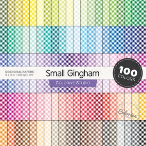 Small Gingham digital paper 100 rainbow colors small diagonal gingham picnic pattern bright pastel background printable scrapbook papers