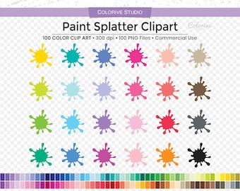 100 Paint Splatter clipart rainbow colors fun painting splash png illustration planner stickers supplies personal and commercial use