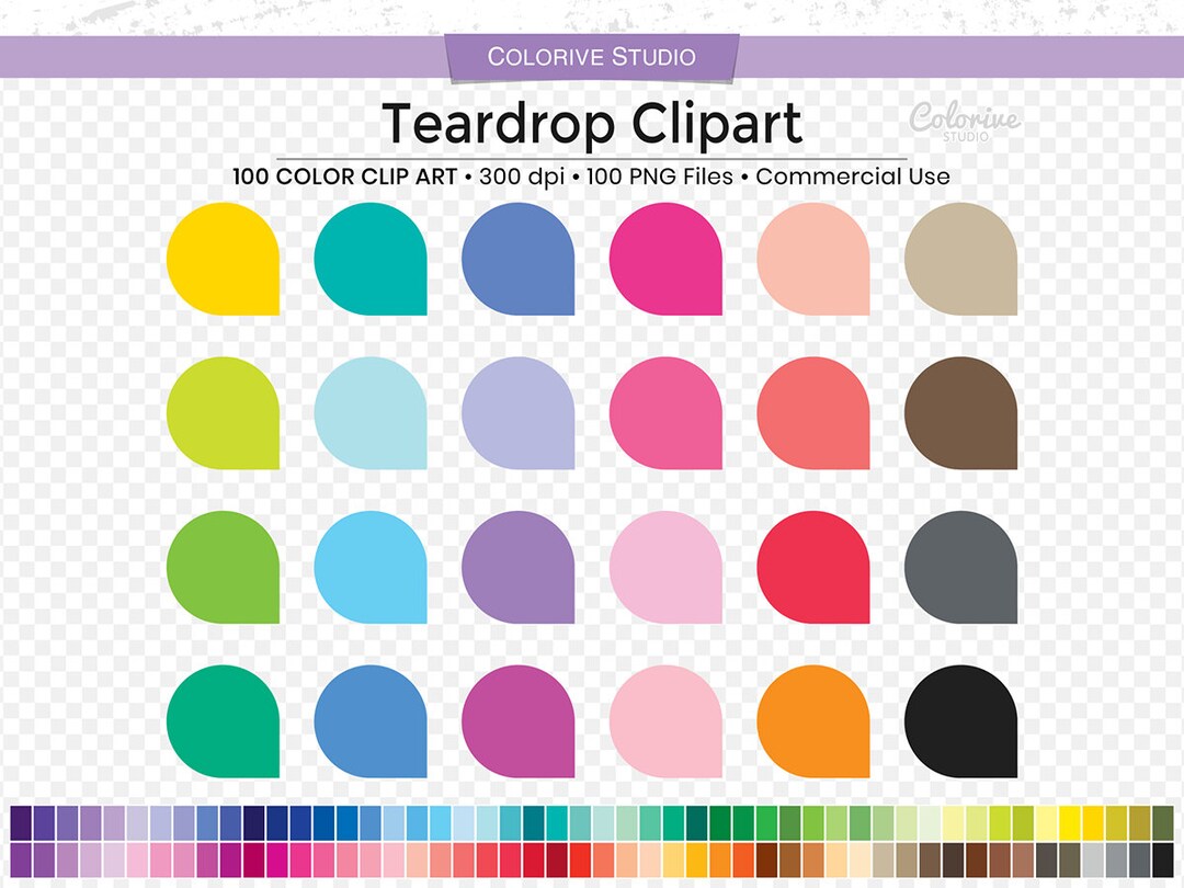 100 Teardrop Clipart in Rainbow Colors Solid Solid Waterdrop Tear Drops ...