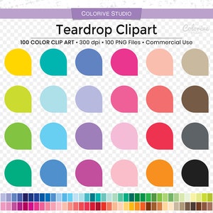 100 Teardrop clipart in rainbow colors solid solid waterdrop tear drops png clip art planner stickers supplies personal and commercial use