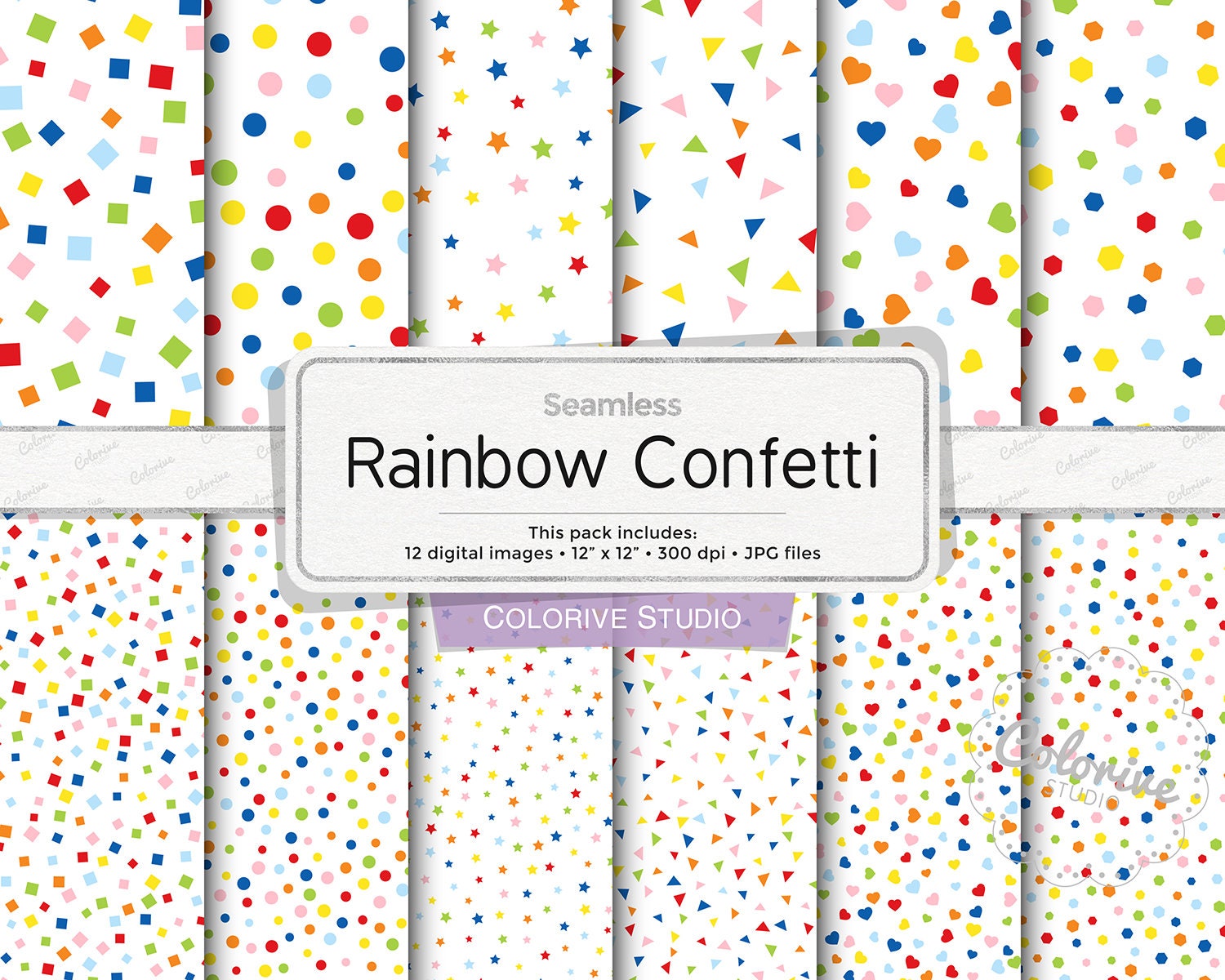Confetti Digital Paper, Colorful Rainbow Confetti Stars Dot Hearts White  Background Birthday Party Background Personal and Commercial Use -   Canada