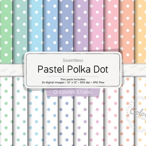 Pastel Polka Dots digital paper, soft color polkadot pattern in rainbow pastel colors scrapbook papers personal and commercial use