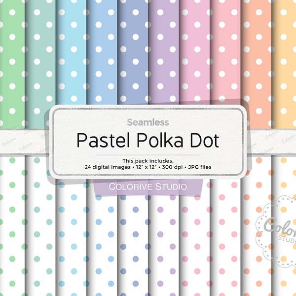 Pastell Tupfen digitales Papier, weiche Farbe Polkadot Muster in Regenbogen Pastellfarben Scrapbook Papiere für den persönlichen und kommerziellen Gebrauch