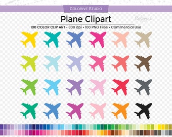 100 Plane clipart rainbow colors airplane travel business vacation clip art png planner stickers supplies personal and commercial use
