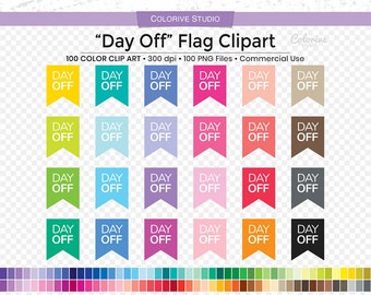 100 "Day Off" Flag clipart in rainbow colors solid bunting flags free day png planner stickers supplies personal and commercial use