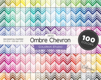 100 Seamless Ombre Chevron Digital Papers, Rainbow Pastel Bright Zig Zag Pattern, Scrapbooking Background