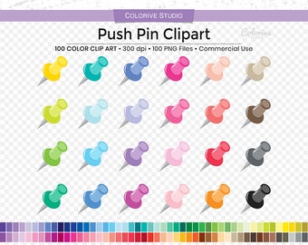 100 Push Pin clipart in rainbow colors thumbtack push pin png illustration planner stickers supplies personal and commercial use