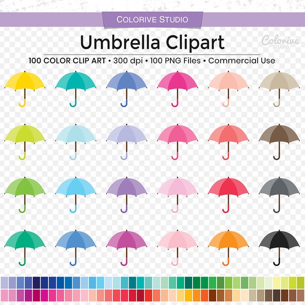 100 Umbrella clipart rainbow colors rainy day umbrella png clip art planner stickers supplies personal and commercial use