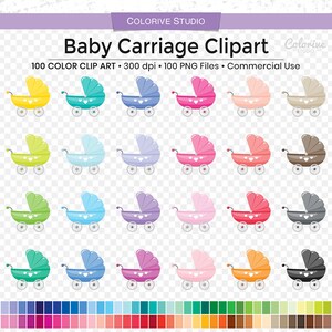 100 Baby Carriage clipart rainbow colors baby car stroller baby ride png illustration planner sticker personal and commercial use