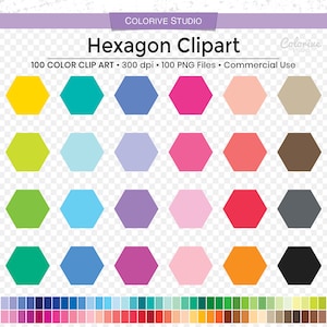 100 Hexagon Clipart in Regenbogenfarben solide Sechseck Grundformen PNG Clip Art Planer Aufkleber für den persönlichen und kommerziellen Gebrauch