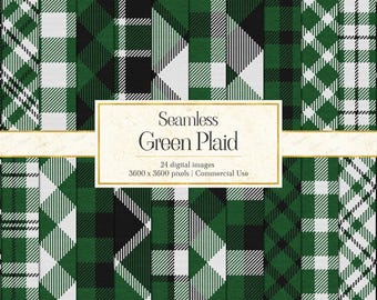 Green Plaid Digital Paper: Seamless Buffalo, Lumberjack, Tartan, Background Pattern (Instant Download)