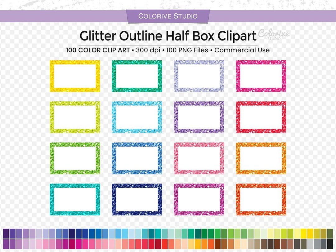 100 Glitter Outline Half Box Planner Clipart Rainbow Box Png ...
