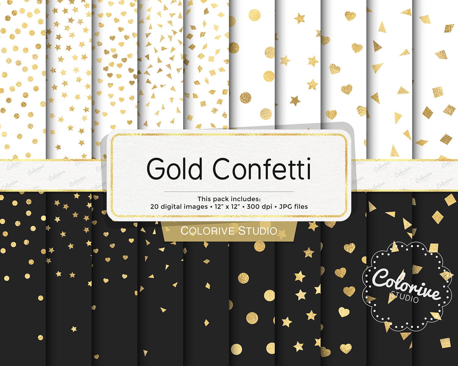 Black Gold Glitter Ribbon Streamers Confetti Clipart Curling