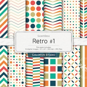 Pacchetto di carta geometrica retrò, sfondo per album (download digitale)