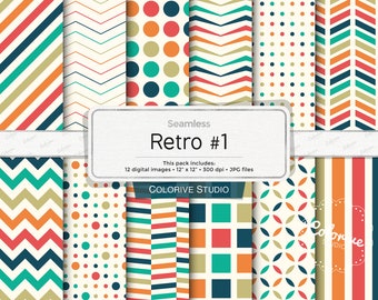 Retro Geometric Paper Pack, Scrapbook Background (Digital Download)