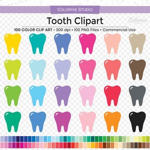 Clipart 100 dents aux couleurs de l'arc-en-ciel, rendez-vous chez le dentiste, dents png clipart planificateur autocollants fournitures usage personnel et commercial