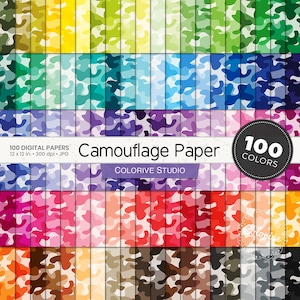 Camouflage digital paper 100 rainbow colors camo paper background pattern bright pastel printable scrapbook papers commercial use