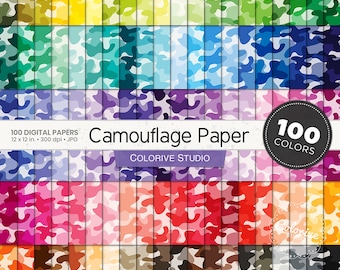 Camouflage digital paper 100 rainbow colors camo paper background pattern bright pastel printable scrapbook papers commercial use