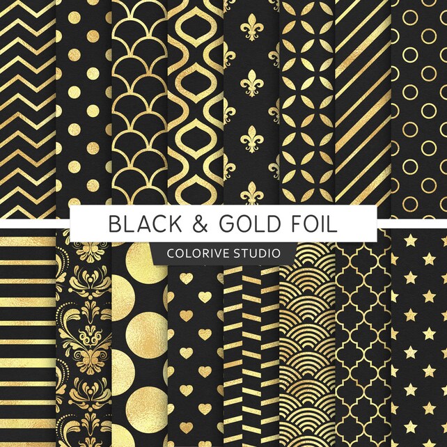 Black and Gold Foil digital paper seamless gold background Etsy