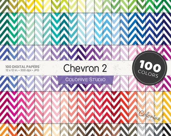 Chevron 2 digital paper 100 rainbow colors medium classic white chevron pattern bright pastel background printable scrapbook papers