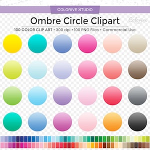 100 Ombre Kreis Clipart Regenbogenfarben weiß ombre Farbverlauf Kreise Ellipse abgerundet PNG Planer Aufkleber persönlich und commerziell