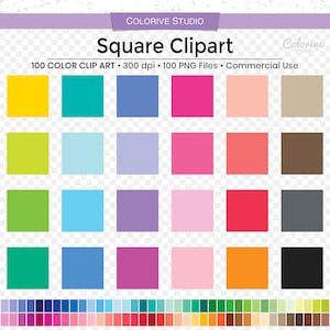 100 cliparts carrés aux couleurs de l'arc-en-ciel, forme carrée de base unie png clipart planificateur autocollants fournitures usage personnel et commercial