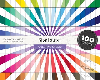 Starburst Digital Paper: 100 Rainbow Colors (Digital Download)