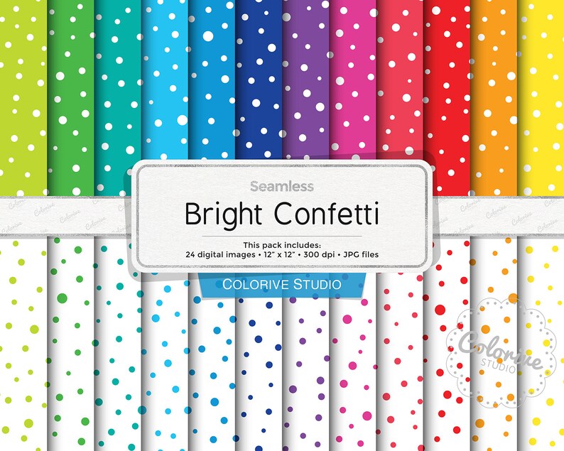 Bright Confetti Digital Paper: Rainbow Dot Scrapbook Papers (instant ...