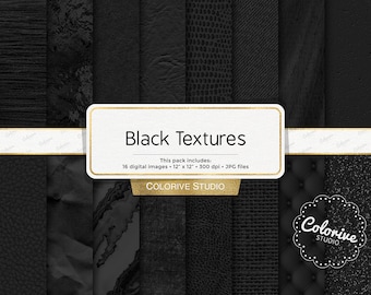 Black Textures Digital Paper: Grunge Leather Burlap Backgrounds (JPG, 12x12in)