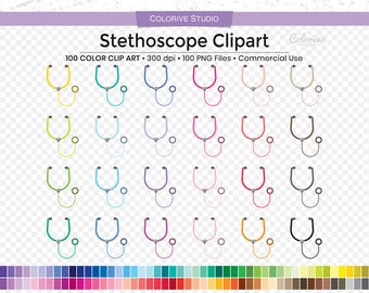 100 Stethoscope Clipart, Rainbow Bright Pastel Medical Planner Stickers, PNG Graphics (Commercial Use)