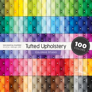 Tufted Upholstery digital paper 100 rainbow colors seamless upholstery quilted background pattern bright pastel printable scrapbook papers