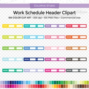 100 Work Schedule header clipart in rainbow colors work hours schedule png clip art planner stickers supplies personal and commercial use