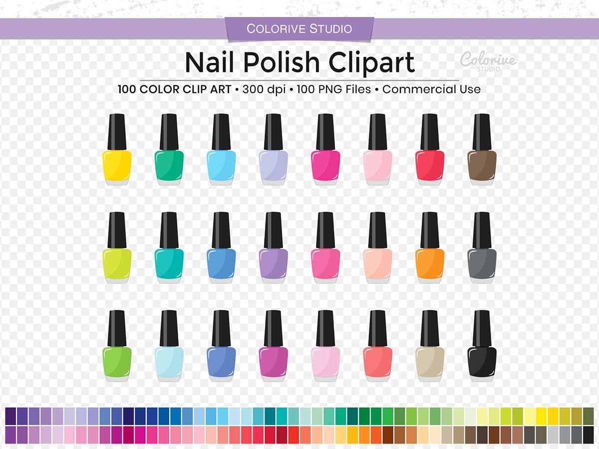 100 Nail Polish clipart rainbow colors varnish cosmetics png illustration Erin Condren Happy Planner stickers personal and commercial use