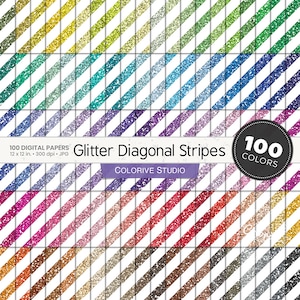 Glitter Stripes digital paper 100 rainbow colors seamless glitter diagonal stripes textures bright pastel printable scrapbook papers