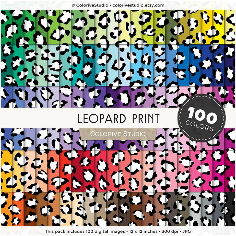 Leopard Print Digital Paper 100 Rainbow Colors Animal Print Etsy