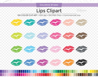 Rainbow Lips Clipart: 100 Color Kiss PNG Planner Stickers (Instant Download)