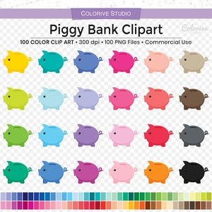 100 Skarbonka clipart 100 tęczowych kolorów oszczędności finanse dzień wypłaty png ilustracja planer naklejki do użytku osobistego i komercyjnego