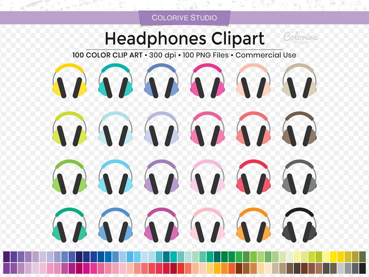 100 Headphones clipart rainbow colors retro audio music earphone png illustration planner stickers personal and commercial use