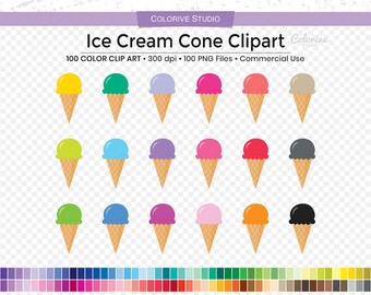 Rainbow Ice Cream Clipart: 100 Color PNG Illustrations (Instant Download)