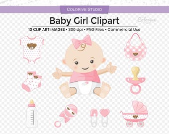 Baby Girl Clipart Set: 100 Baby Shower PNG Illustrations (Instant Download)