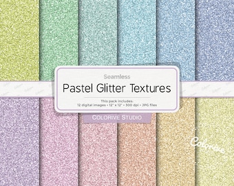 Pastel Glitter digital paper, soft rainbow colors, pastel glitter textures, glitter backgrounds scrapbook papers personal and commercial use