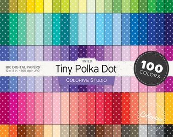 Tinted Tiny Polka Dot digital paper 100 rainbow colors small seamless polka dots dotted bright pastel background printable scrapbook papers