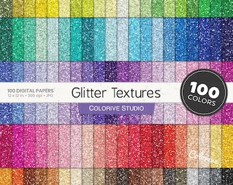 100 Seamless Glitter digital papers in rainbow colors metallic glitter textures bright pastel silver gold scrapbook paper commercial use