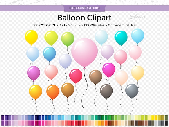 Rainbow Balloon Clipart: 100 PNG Illustrations (Commercial Use)