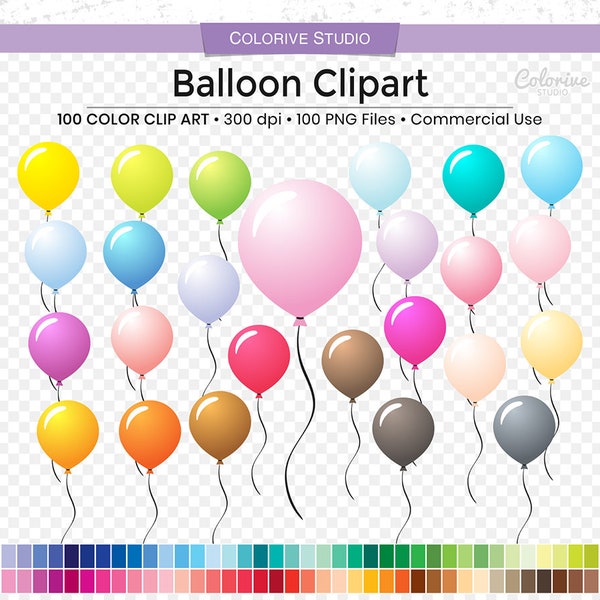 Clipart di palloncini arcobaleno: 100 illustrazioni PNG (uso commerciale)