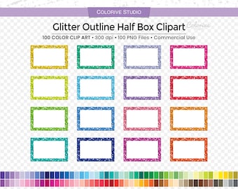 100 Glitter Outline half box planner clipart rainbow box png illustration planner stickers supplies personal and commercial use